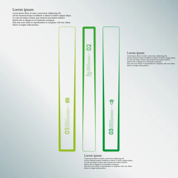 Çubuk İllüstrasyon bilgi grafiği şablonu anahatlar tarafından oluşturulan üç yeşil parçaya bölünmüş — Stok Vektör