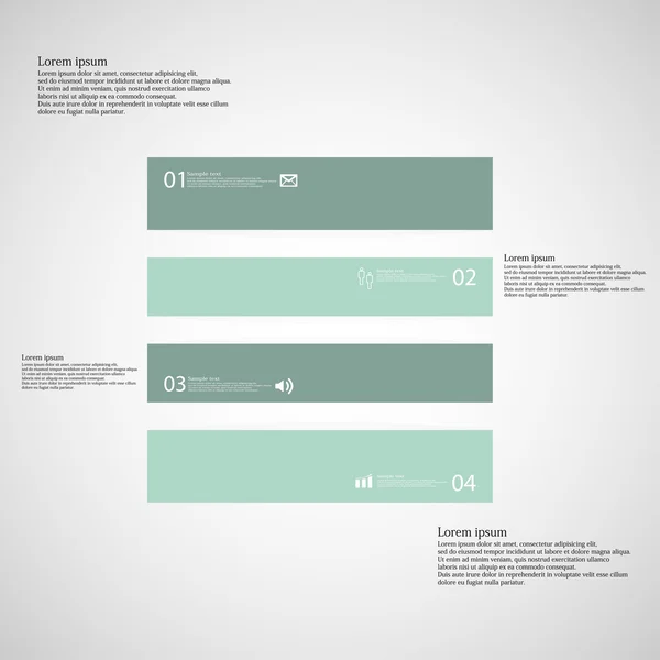 Cuadrado horizontalmente dividido en cuatro partes verdes sobre fondo claro — Vector de stock