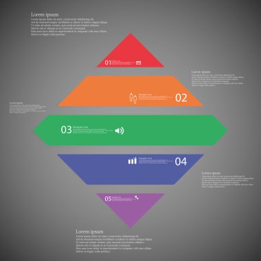 Rhombus bilgi grafiği şablonu yatay olarak koyu arka plan üzerinde beş renk parçasına bölünmüş