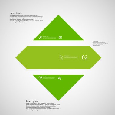 Rhombus infografik şablonu yatay ışık arka plan üzerinde üç yeşil bölüme bölünmüş
