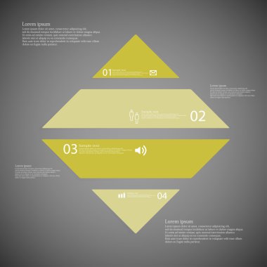 Rhombus bilgi grafiği şablonu yatay olarak koyu arka plan üzerinde dört yeşil bölüme bölünmüş
