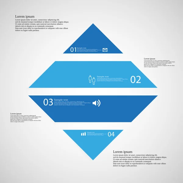 Modèle infographique losange divisé horizontalement en quatre parties bleues sur fond clair — Image vectorielle