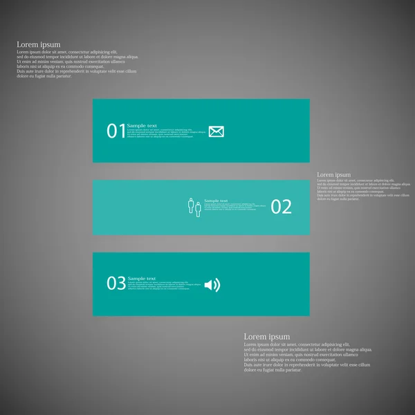 Plantilla de infografía cuadrada dividida horizontalmente en tres partes azules sobre fondo oscuro — Vector de stock