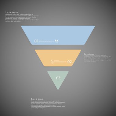 Üç renk parçalar koyu arka plan üzerinde üçgen Infographic şablonu oluşur