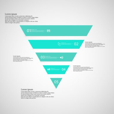 Beş mavi parçalar üzerinde açık renkli üçgen Infographic şablon oluşur