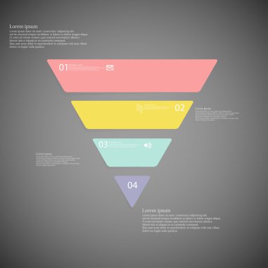 Üçgen Infographic şablonu, koyu arka plan üzerinde dört renk bölümden oluşur