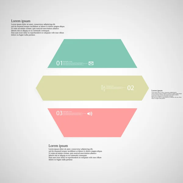 Zeshoekige infographic sjabloon bestaat uit drie delen van de kleur op lichte achtergrond — Stockvector