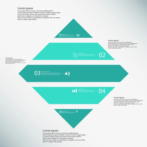 Rhombus infographic mallen består av fem gröna delar på blå bakgrund — Stock vektor