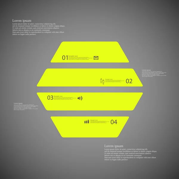 Altıgen illüstrasyon şablonu, koyu arka plan üzerinde yeşil dört bölümden oluşur