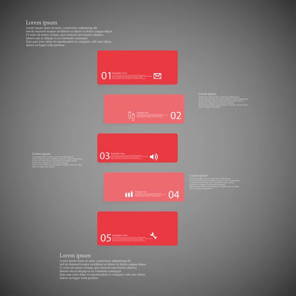 Modelo de ilustração de barra consiste em cinco partes vermelhas no fundo escuro — Vetor de Stock