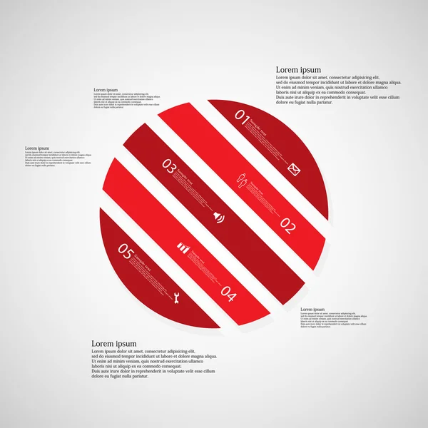 Cirkel illustratie sjabloon bestaat uit vijf rode delen op lichte achtergrond — Stockvector