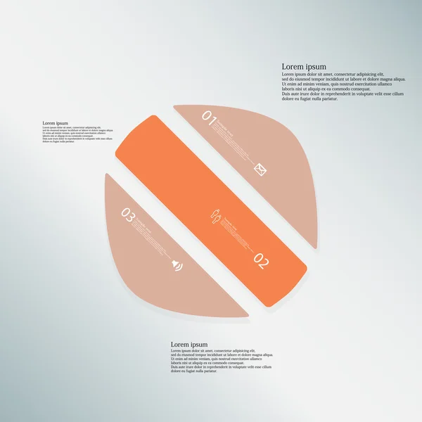 Cirkel illustratie sjabloon bestaat uit drie oranje delen op blauwe achtergrond — Stockvector