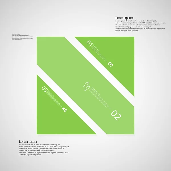 正方形の図テンプレートは、明るい背景に 3 つの緑の部分で構成されます。 — ストックベクタ