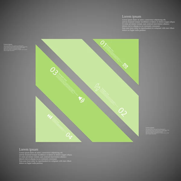 Plantilla de ilustración cuadrada consta de cuatro partes verdes sobre fondo oscuro — Archivo Imágenes Vectoriales