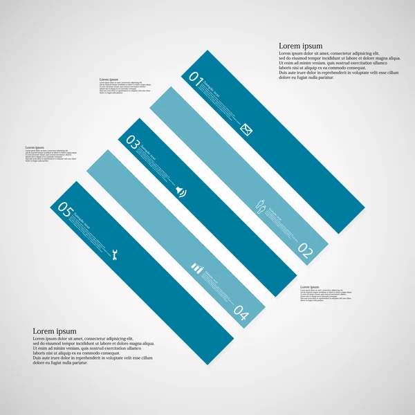 Rhombus illustratie sjabloon bestaat uit vijf blauwe delen op lichte achtergrond — Stockvector