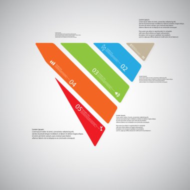 Beş renk parçalar üzerinde açık renkli üçgen çizim şablonu oluşur