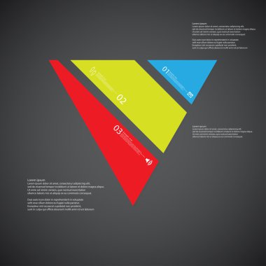 Üç renk parçalar koyu arka plan üzerinde üçgen çizim şablonu oluşur