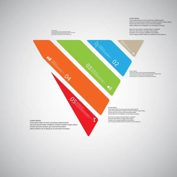 Modèle d'illustration triangle se compose de cinq parties de couleur sur fond clair — Image vectorielle