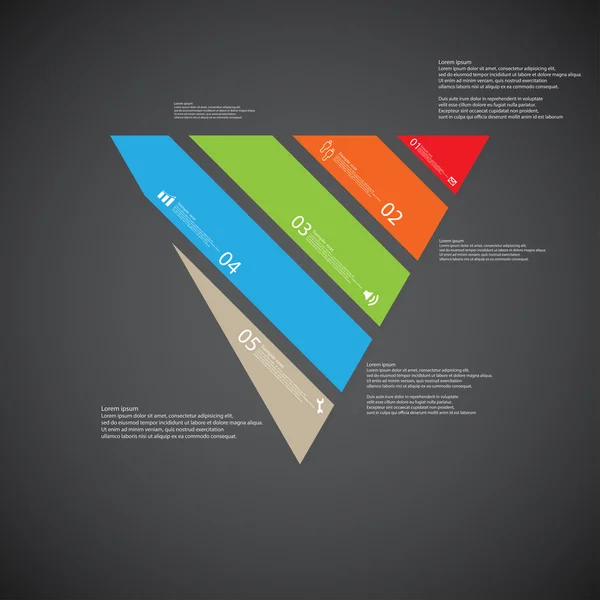 Dreieck-Illustrationsvorlage besteht aus fünf Farbteilen auf dunklem Hintergrund — Stockvektor