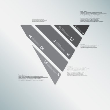 Açık mavi zemin üzerine 5 greyscale parçaların üçgen çizim şablonu oluşur