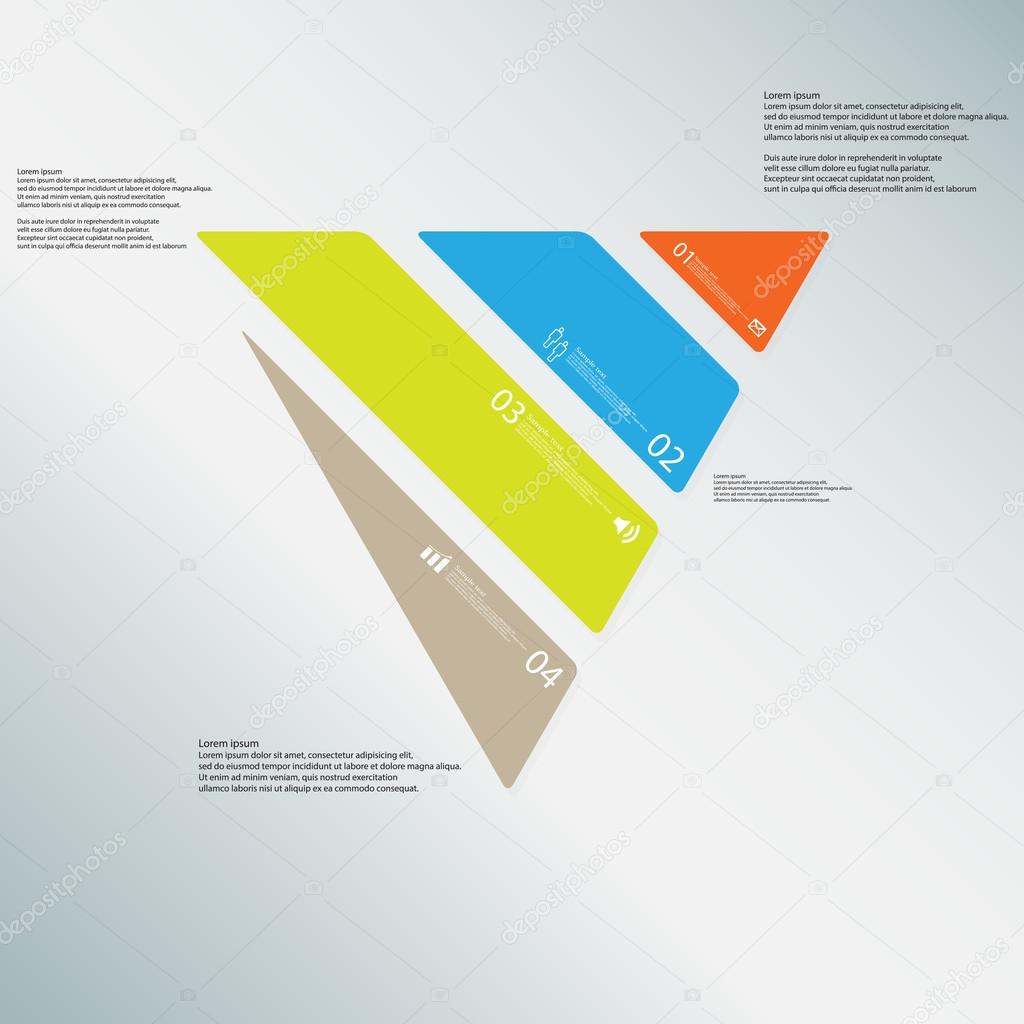 Triangle illustration template consists of four color parts on light-blue background