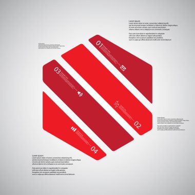 Altıgen illüstrasyon şablonu, ışık arka plan üzerinde kırmızı dört bölümden oluşur