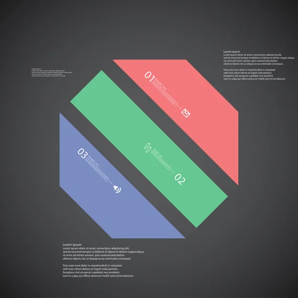 Octagon ilustracja szablon składa się z trzech części kolor na ciemnym tle — Wektor stockowy