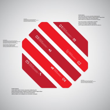 Sekizgen illüstrasyon şablonu, ışık arka plan üzerinde kırmızı beş bölümden oluşur