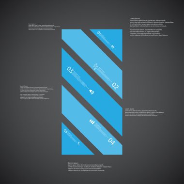 Bar illüstrasyon koyu arka plan üzerinde beş mavi parçaların şablonu oluşur