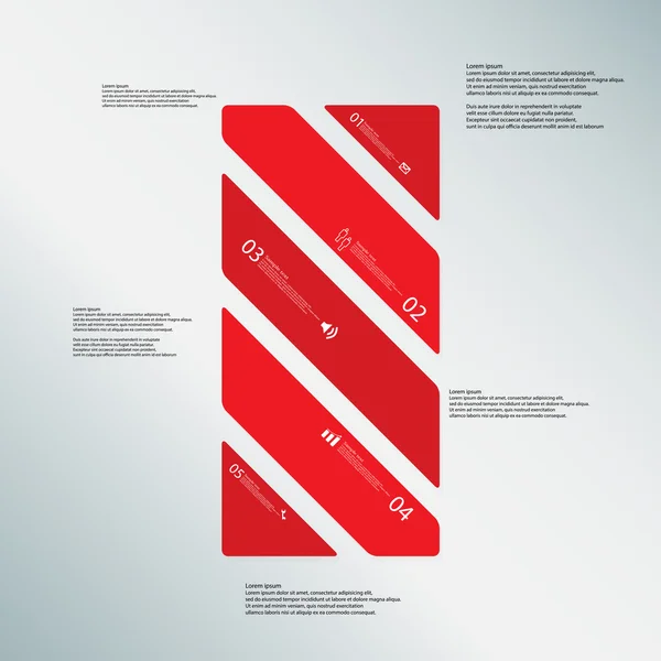Plantilla de ilustración de barra consta de cinco partes rojas sobre fondo azul — Archivo Imágenes Vectoriales