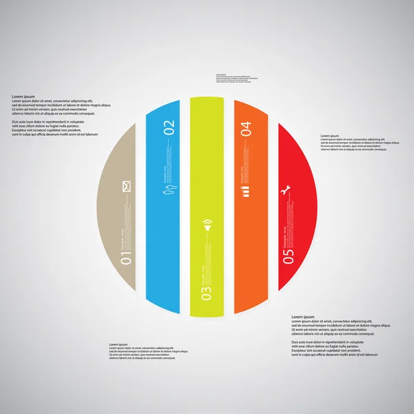 Modèle d'illustration cercle se compose de cinq parties de couleur sur fond clair — Image vectorielle