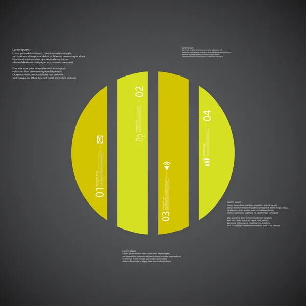 Cirkel illustratie sjabloon bestaat uit vier groene delen op donkere achtergrond — Stockvector