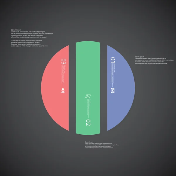 Szablon ilustracja koło składa się z trzech części kolor na ciemnym tle — Wektor stockowy