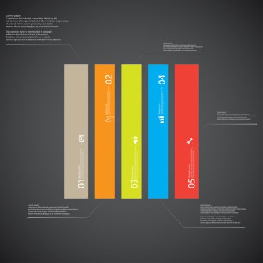 Dikdörtgen çizim şablonu koyu arka plan üzerinde beş renk parçadan oluşur