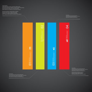 Dikdörtgen çizim şablonu koyu arka plan üzerinde dört renk parçadan oluşur