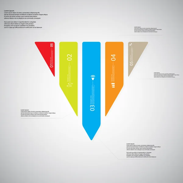 Trojúhelník ilustrace šablona se skládá z pěti barevných částí na světlé pozadí — Stockový vektor