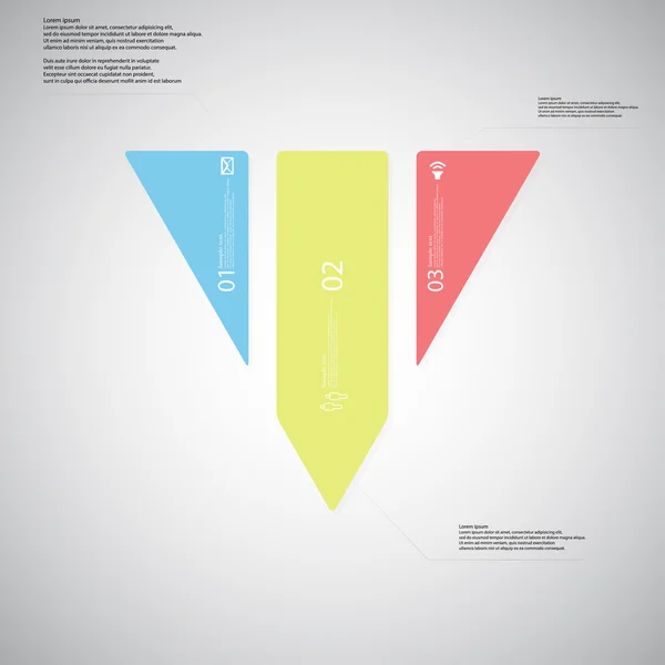Modelo de ilustração triangular consiste em três partes de cor no fundo de luz — Vetor de Stock