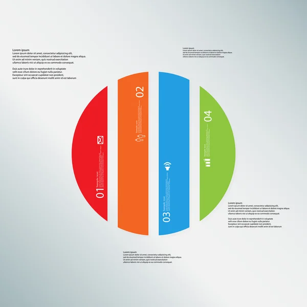 Cirkel illustratie sjabloon bestaat uit vier kleur delen op licht blauwe achtergrond — Stockvector