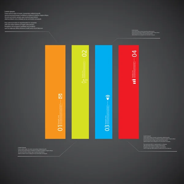 Modello di illustrazione rettangolo è costituito da quattro parti di colore su sfondo scuro — Vettoriale Stock