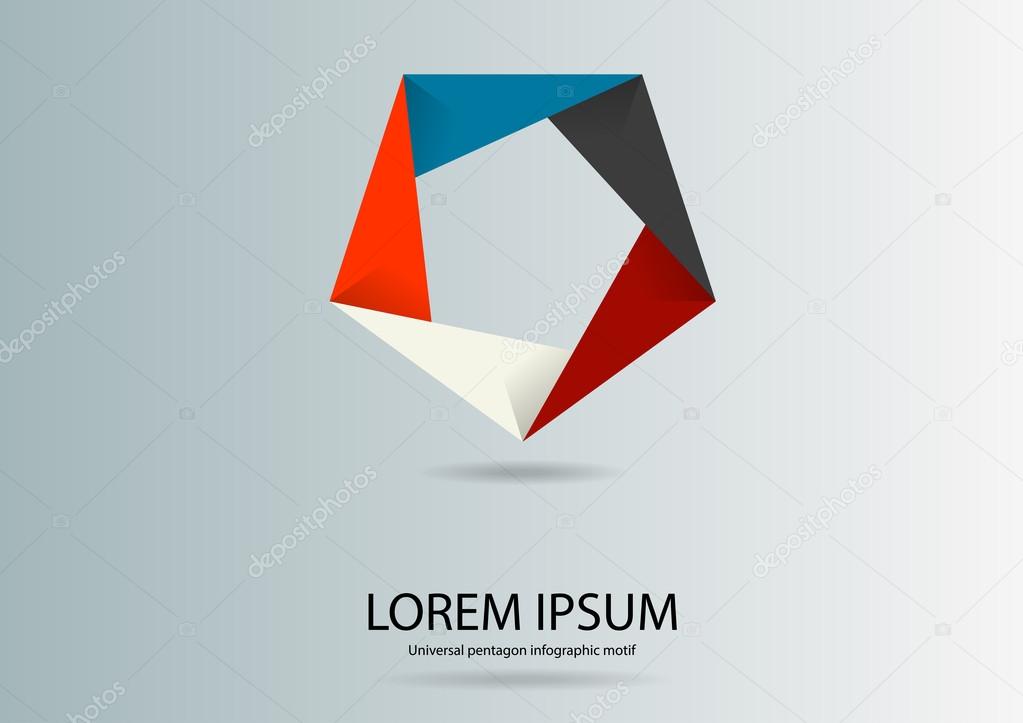 Illustration of pentagon template which could be used as logo or infographic consists of five overlapping parts on light blue background