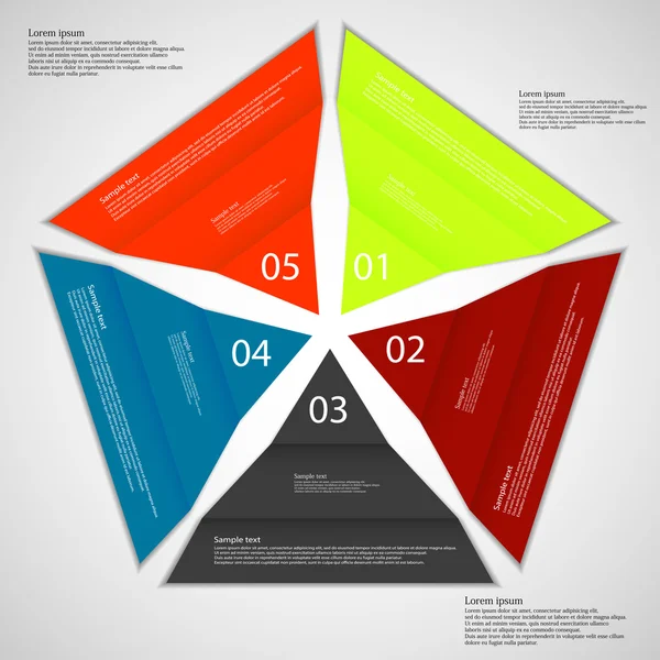 Cinco piezas de papel plegado sobre fondo claro — Vector de stock