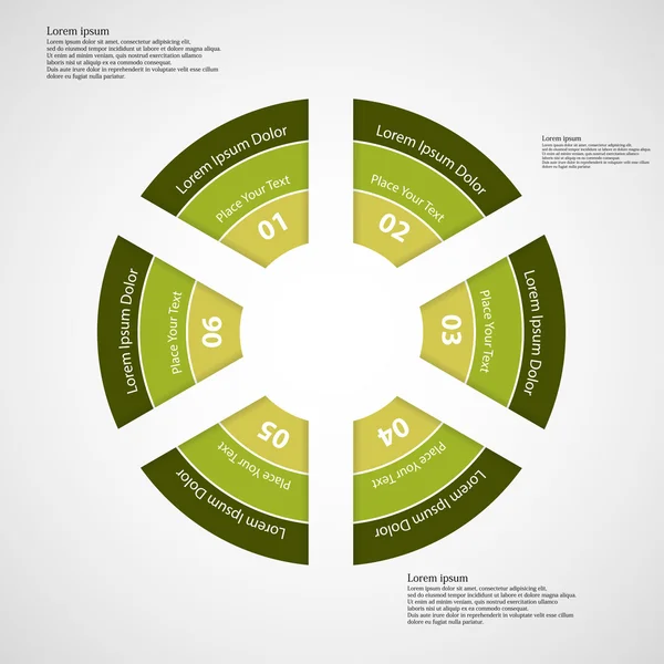 Round infographic consists of six green parts — Stock Vector