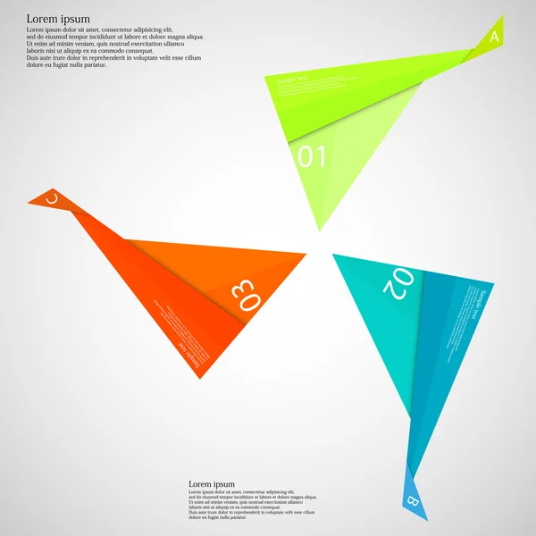 Infografica costituita da tre pezzi di carta piegata su luce — Vettoriale Stock