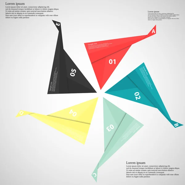 Infografica costituita da cinque pezzi di carta piegata su luce — Vettoriale Stock