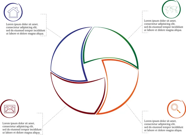 Infographic beyaz çizgiler üzerinden dört bölümden oluşur