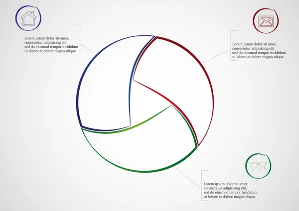 Infographie se compose de trois parties à partir de lignes sur la lumière — Image vectorielle