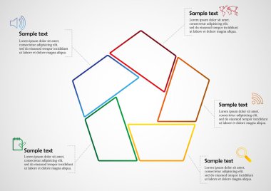 Pentagon Infographic ışık üzerinde beş bölümden oluşur