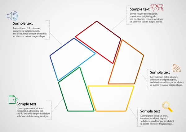 Πεντάγωνο infographic αποτελείται από πέντε μέρη στο φως — Διανυσματικό Αρχείο
