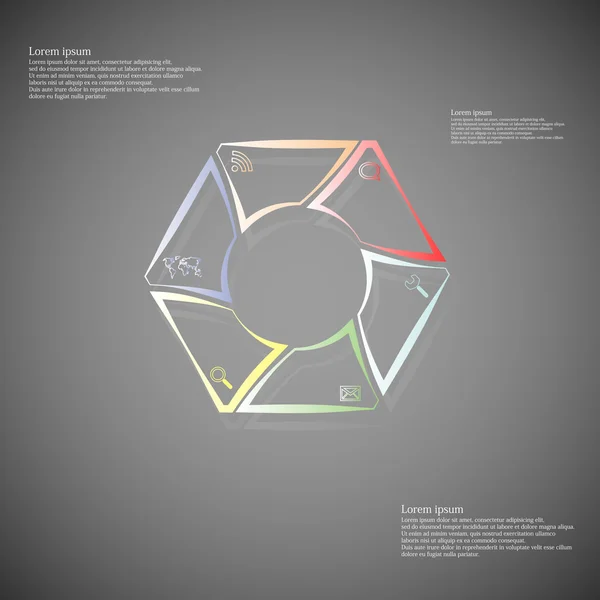 Hexagonal infographic consits of lines on dark — Stock Vector