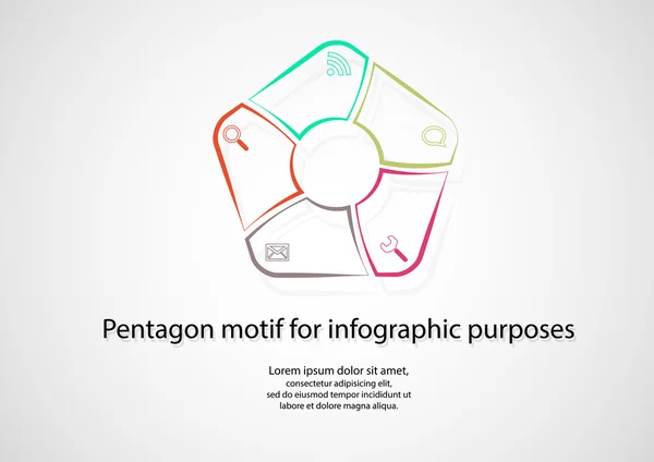 Pentagon infographic consits of lines on light — Stock Vector